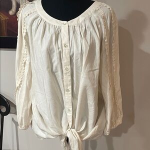 J Jill cream colored long sleeve, XL, Tie front,  detailed with lace -worn once